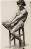 FRENCH SCHOOL, 19TH-CENTURY Group of 4 black chalk academic drawings.